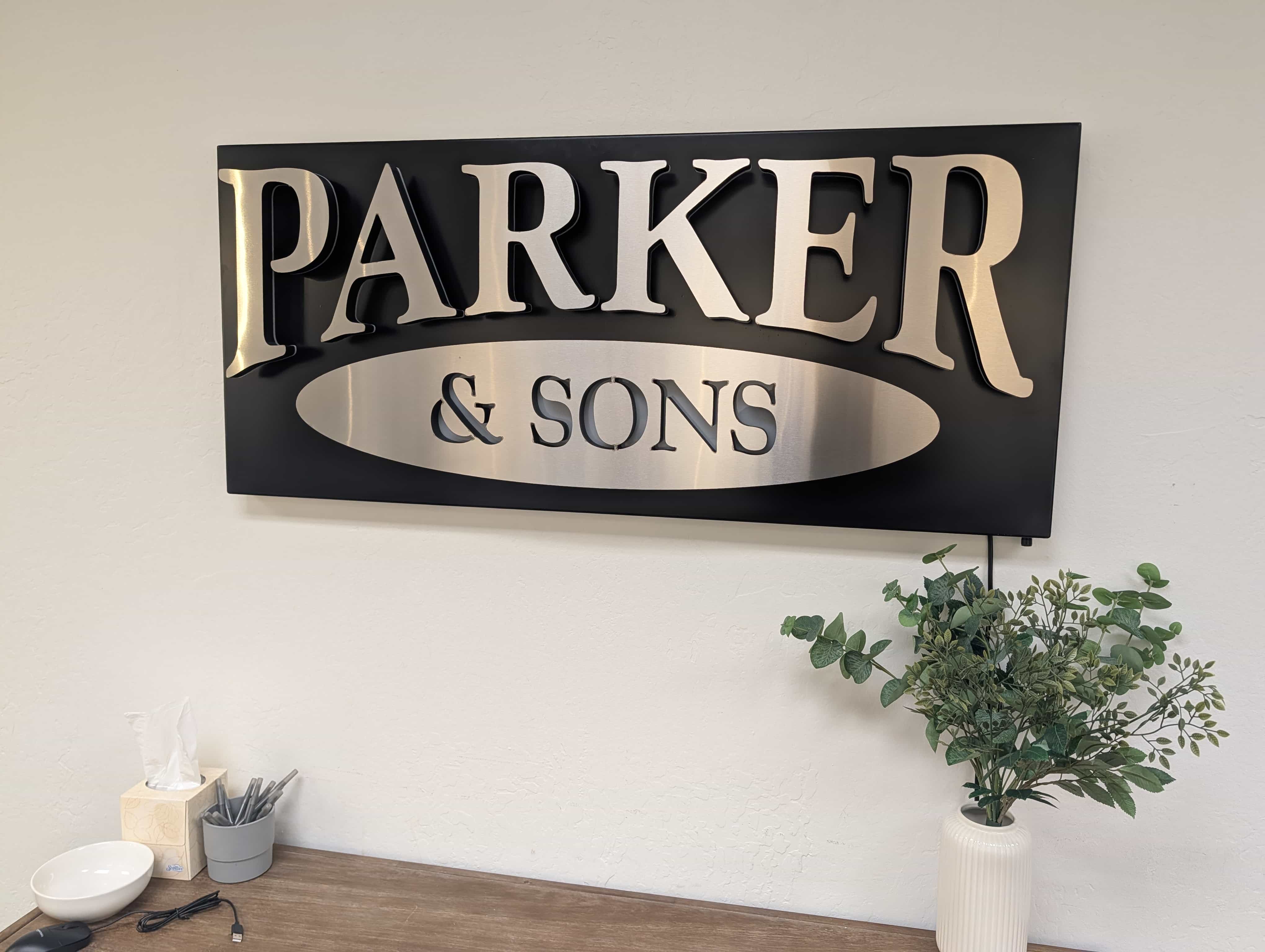 Custom decorative metal sign installed indoors