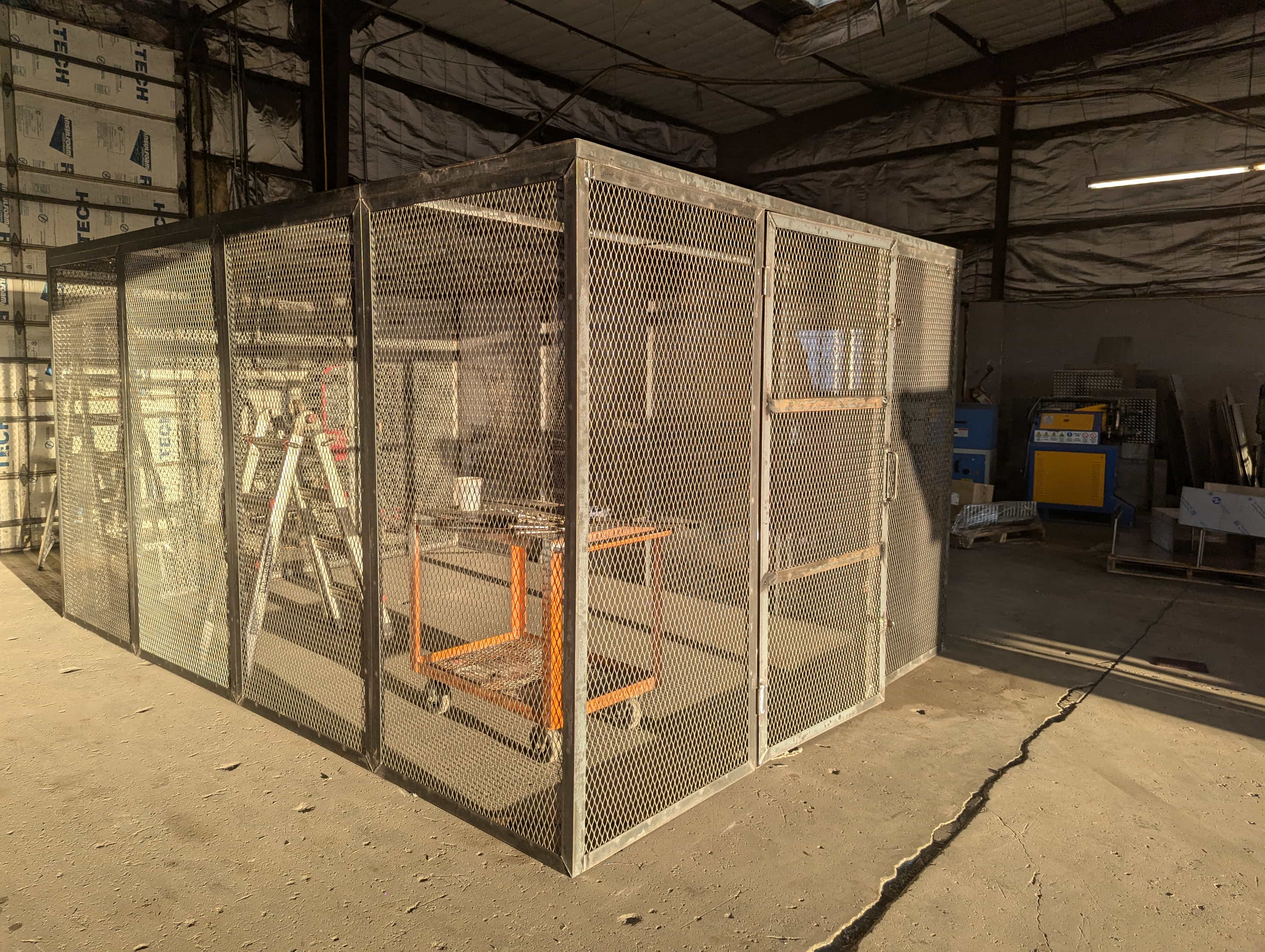 Large custom expanded metal enclosure built in the shop