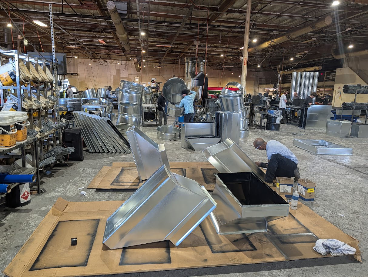 HVAC ductwork and fittings being fabricated in the shop